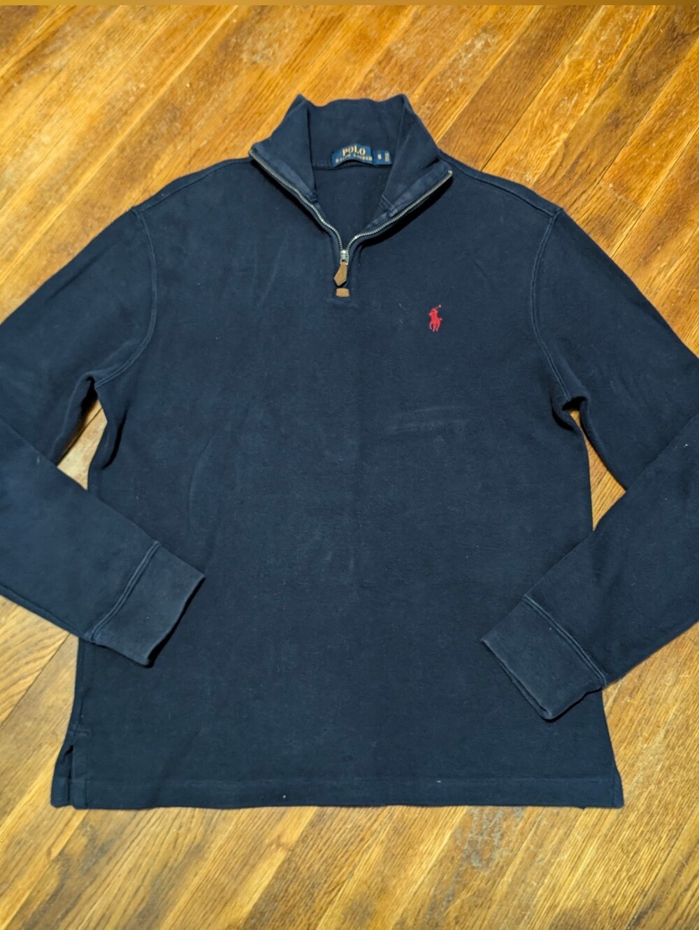 Polo Ralph Lauren 1/4 Zip Pullover Navy Blue Red Cotton Sweater Men's Small